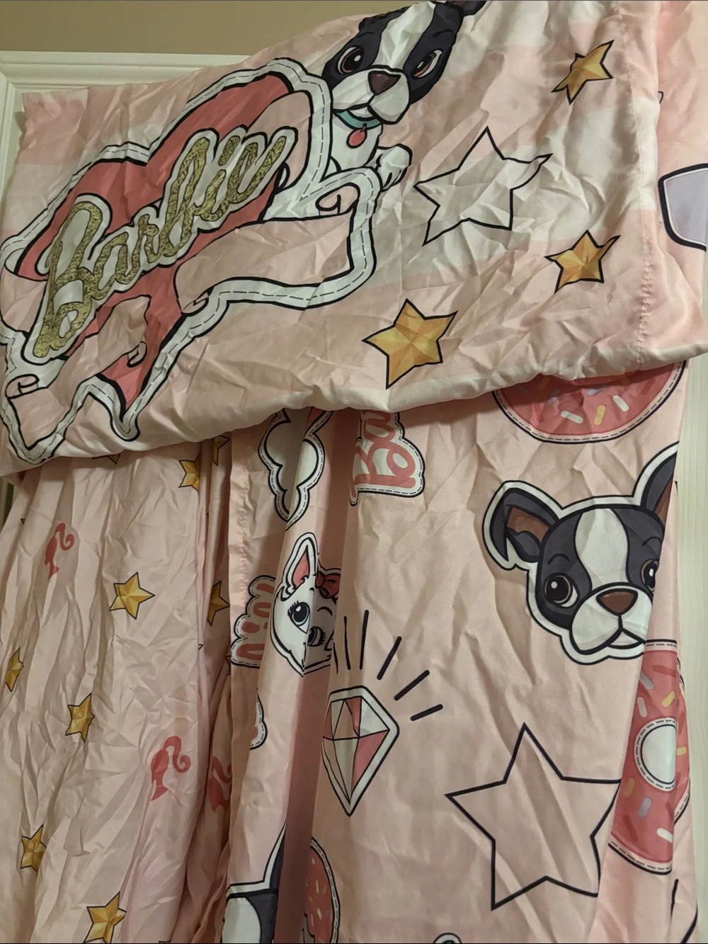 Mattel Barbie Pink Twin B Anything sheet set reversible case Boston terrier